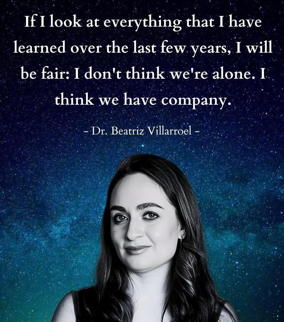Porträtt av Beatriz Villarroel med citat om kosmiskt sällskap